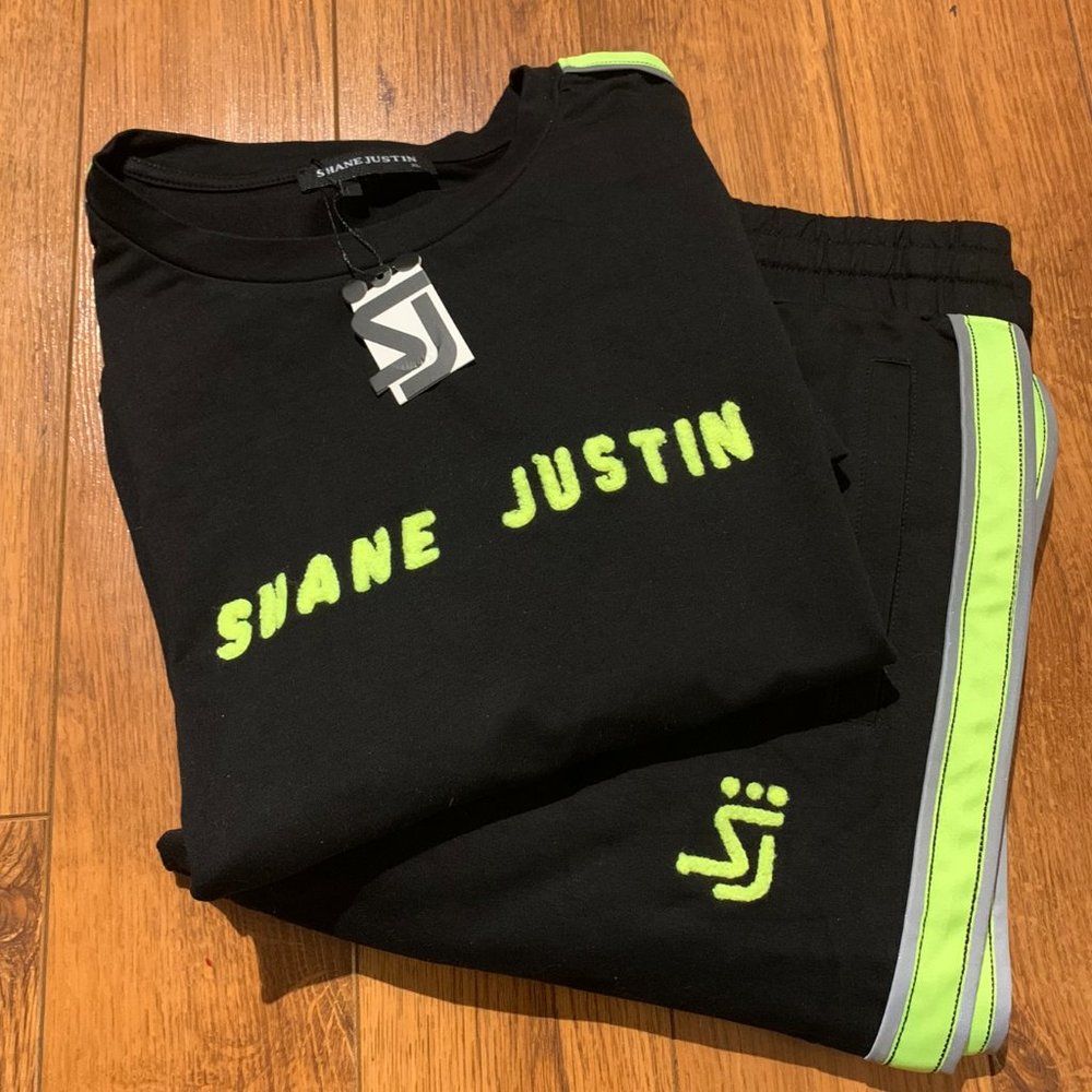 NWT - Shane Justin - WMNS- BLK w/NEON GRN Stripe - 2PC -Jogger - Picture 1 of 4